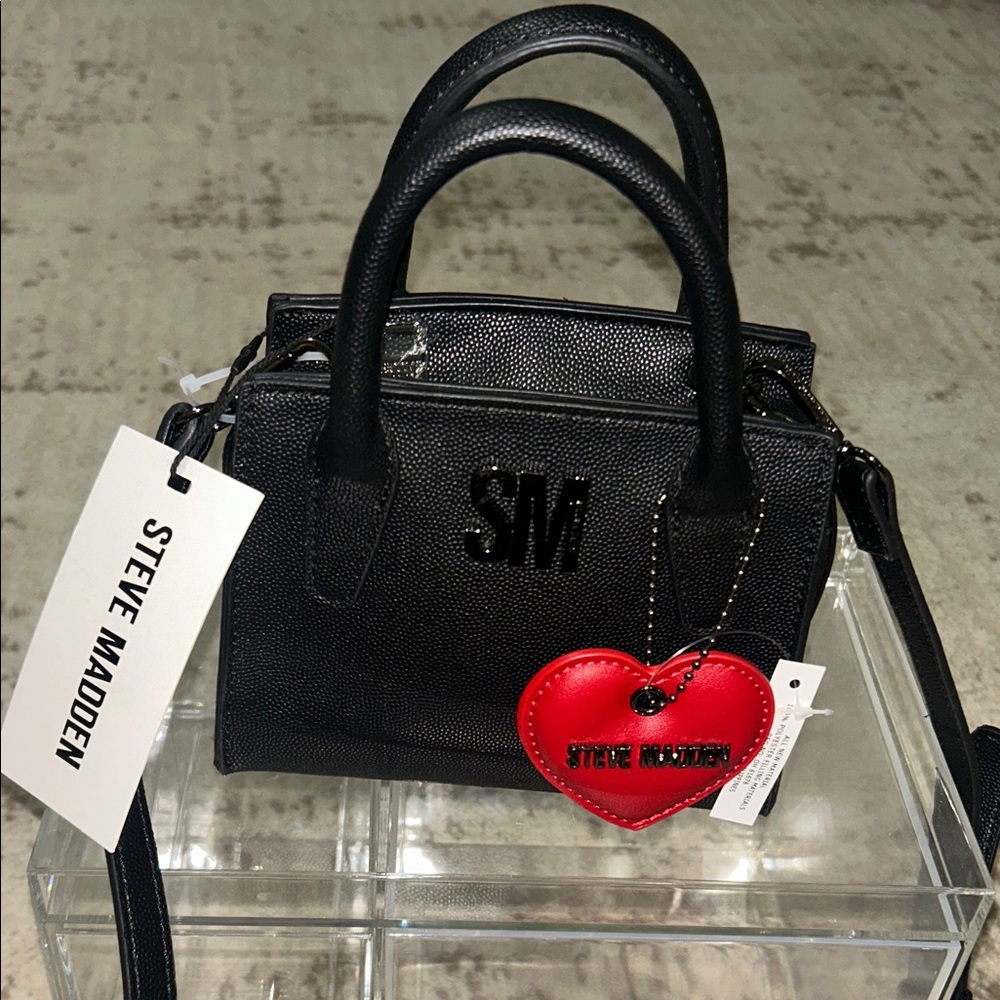 Steve Madden Black Mini Bag with Red Accent